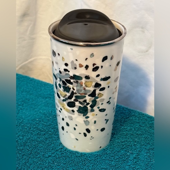 Starbucks 2014 Metallic Flecks Ceramic Travel Mug With Black Lid 12 Oz - Picture 1 of 6